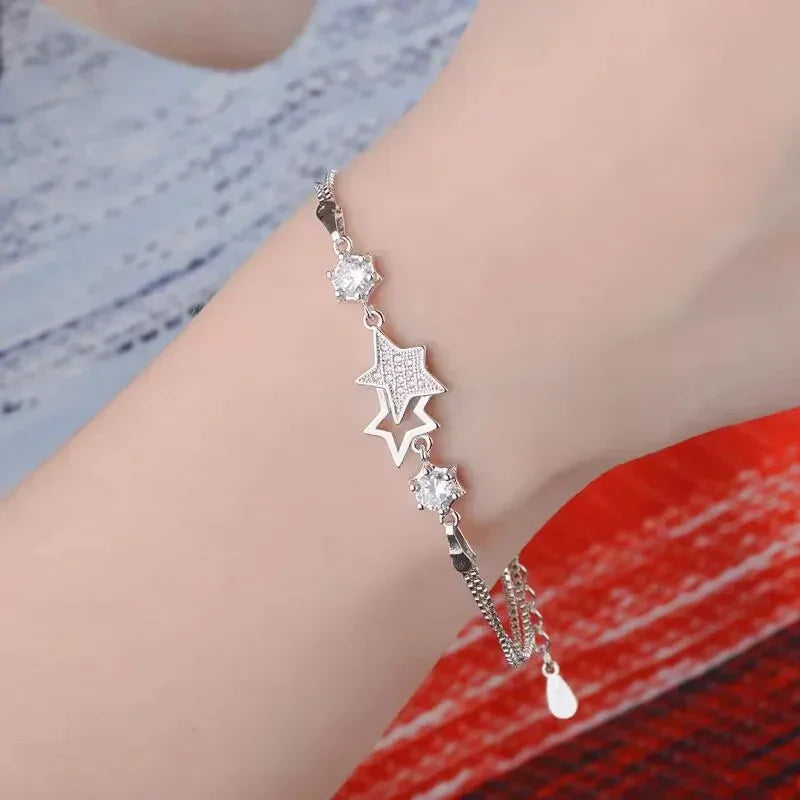 925er Silber Armband mit funkelnden Kristall-Sternen