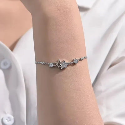 925er Silber Armband mit funkelnden Kristall-Sternen