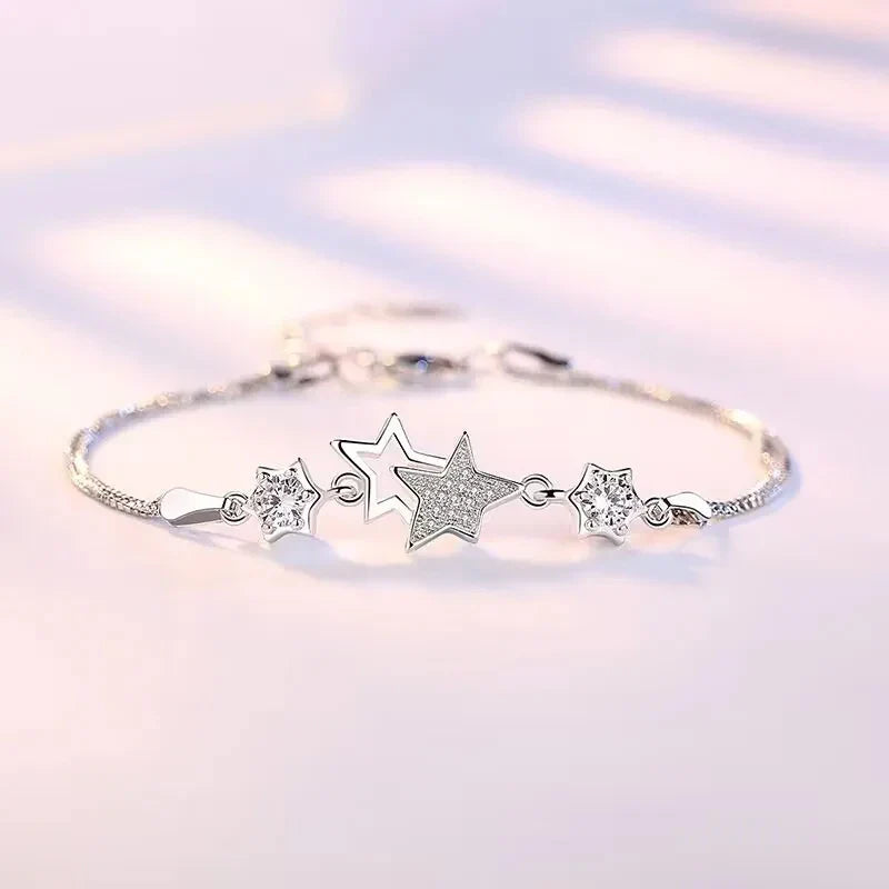 925er Silber Armband mit funkelnden Kristall-Sternen